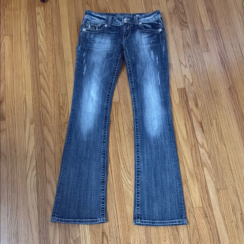 Miss Me Blue Boot Cut Jeans with Classic Flare, rhinestone detail - Picture 1 of 4